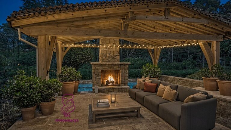 Covered Patio With Fireplace